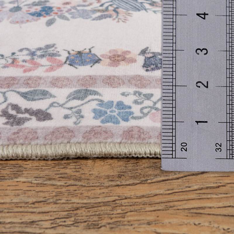 Washable Area Rug Pink Butterfly Soft Accent Carpet Vintage Inspired Distressed Low Pile for Living Room Dining Room Bedroom Den