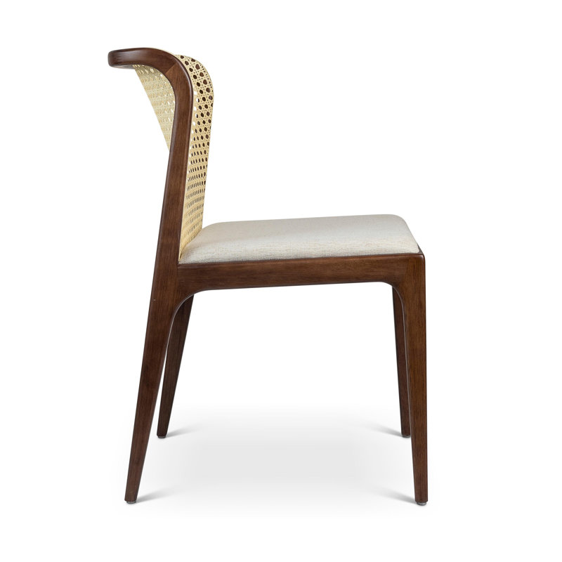 Modern Brazilian Upholstered Dining Chair, Medley Ivory/Nogal and Natural Frame