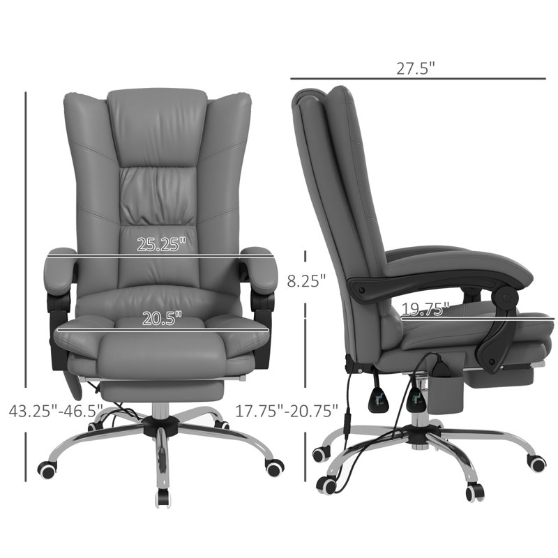 Fauteuil de bureau Vibration Massage avec chaleur, repose-pieds, Gris