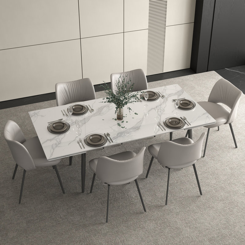 Contemporary Extending Table in Gloss White, 160-240cm Wide for Kitchen and Dining Room, Steel Base（Without chairs）