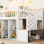 Lit mezzanine simple avec DEL, bibliothèque, tiroirs - blanc pour tiroirs, tablettes et escalier sécuritaire-335437631