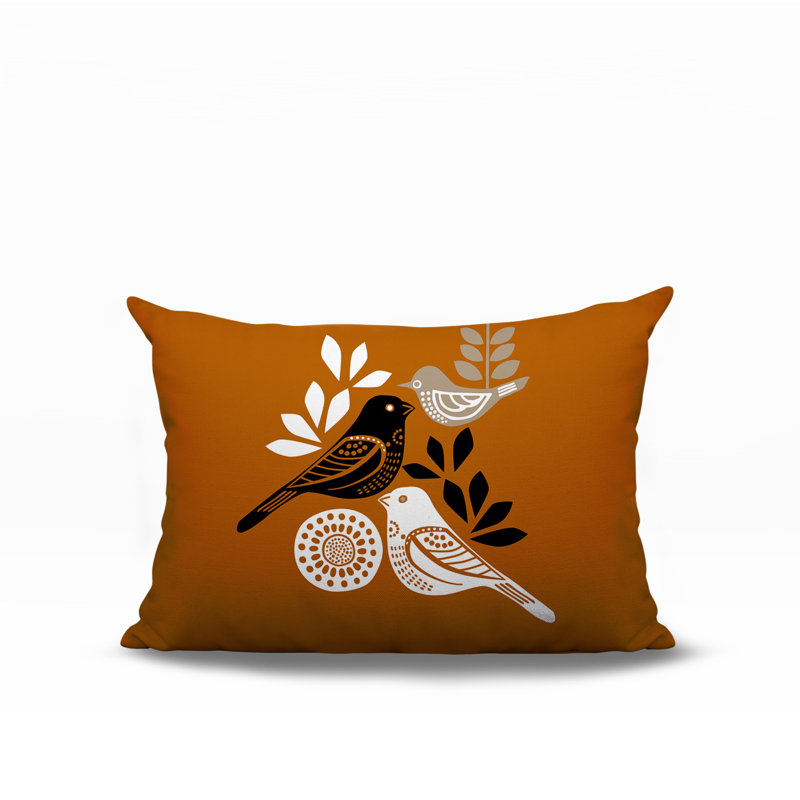 Oreiller rectangulaire réversible intérieur / extérieur Emy Bird, Orange, Rectangle H 18 po x l 25 po
