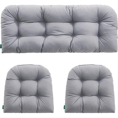 Wicker Chair Cushions 3 Piece Set, Waterproof Outdoor Cushions for Patio Furniture, Loveseat and U-Shaped Wicker Furniture Cushions-Grey