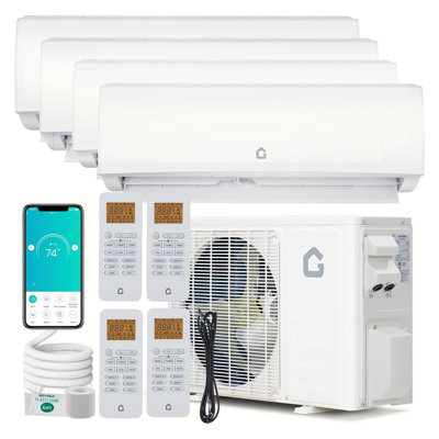 Système de chauffage et de climatisation à deux zones 35000 BTU à 4 zones 9K / 9K / 12K / 18K, 19 SEER2 208-230V Climatiseur mural sans conduit et thermopompe, Wi-Fi permettant une économie d'énergie, Condensateur préchargé