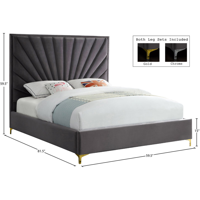 Manila Upholstered Platform Bed, Full, Grey Velvet