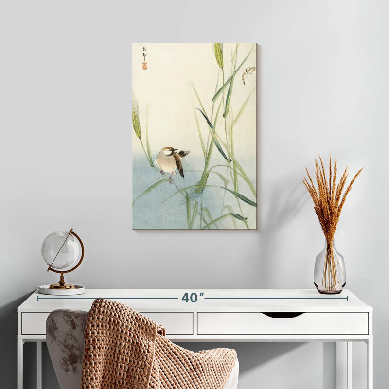 Brampt oiseau et papillon 1900-1930, H 24 po x l 16 po