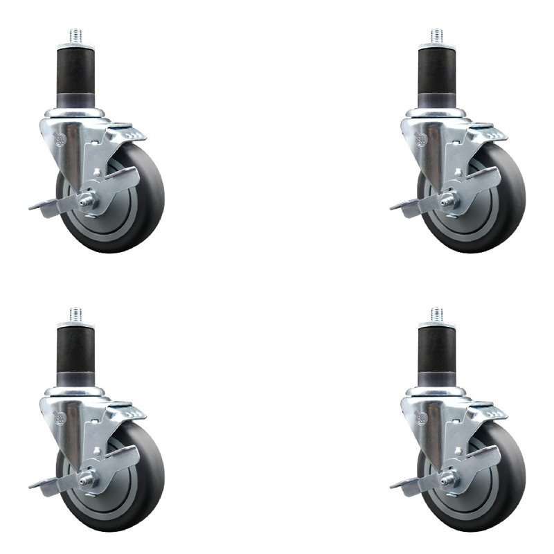 Ensemble de roulettes extensibles pivotantes en caoutchouc thermoplastique de 4 po à 1 5/8 po avec frein SCC