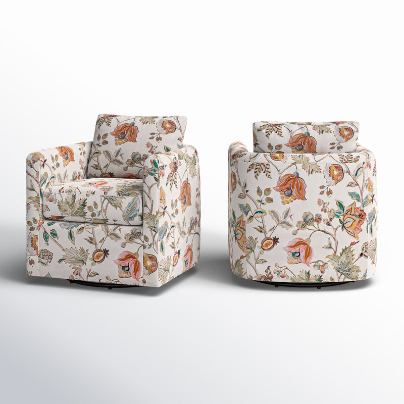 Fauteuil demi-tonneau pivotant à revêtement floral Nicha (ensemble de 2), Mélange de polyester floral