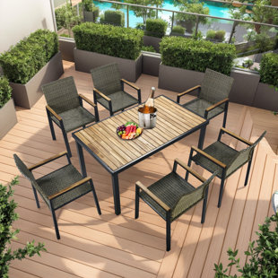 Ensemble de 7 pièces de table et chaises de patio, ensemble de meubles d'extérieur en rotin