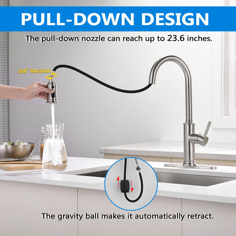 Maiguoone Pull Down Kitchen Faucet Pull Out Sprayer with Deck Plate