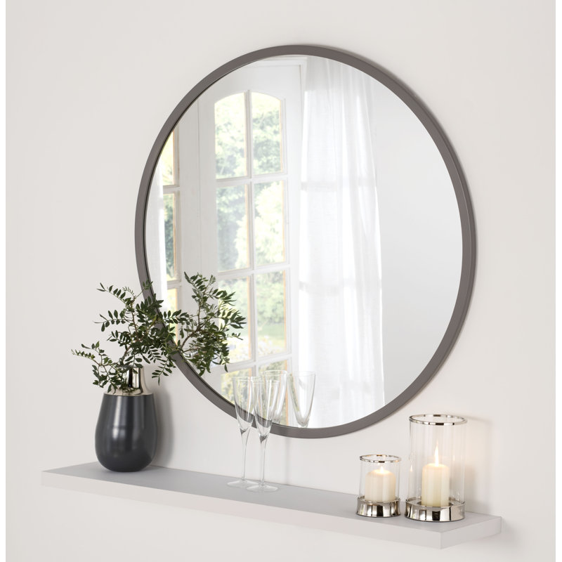 Arched Aluminum Frame Wall Mirror with Tempered Glass for Bathroom, Living Room, Entryway, 20" H x 40" W x 0.70" D, Gray