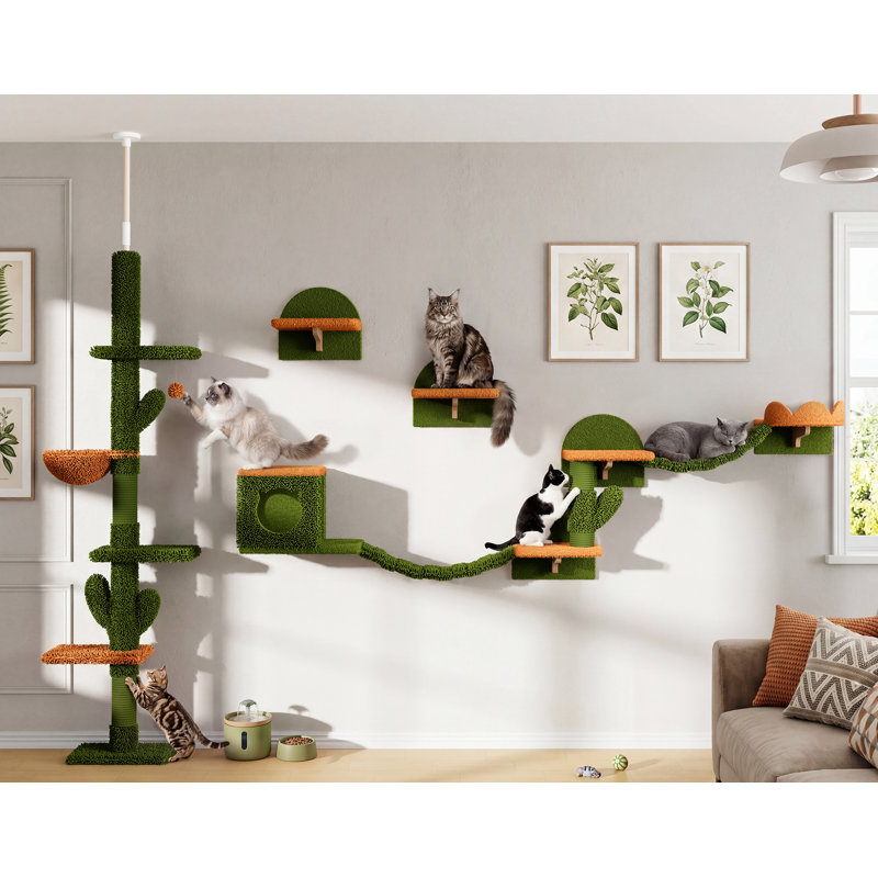 Floor-to-Ceiling Cat Tree with Wall Mounted Cat Shelves