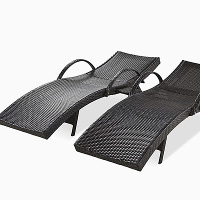Ensemble de chaises longues d'extérieur en osier de 80 po, ensemble de 2 chaises de patio inclinables en rotin avec dossier inclinable et dossier ajustable