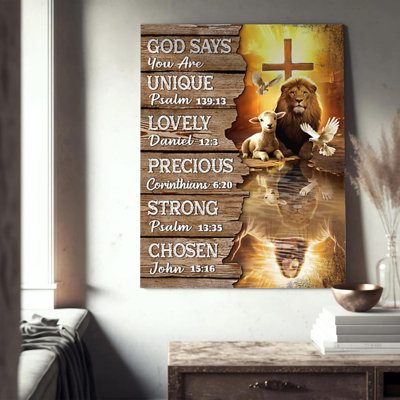 Christian Lion Wall Art Lion Of Judah Lamb Cross Canvas Wall Decor Religious Inspirational Quotes God Says You Are Pictures Prints Framed Modern Artwork For Home Living Room Bedroom Bathroom 12"X16"