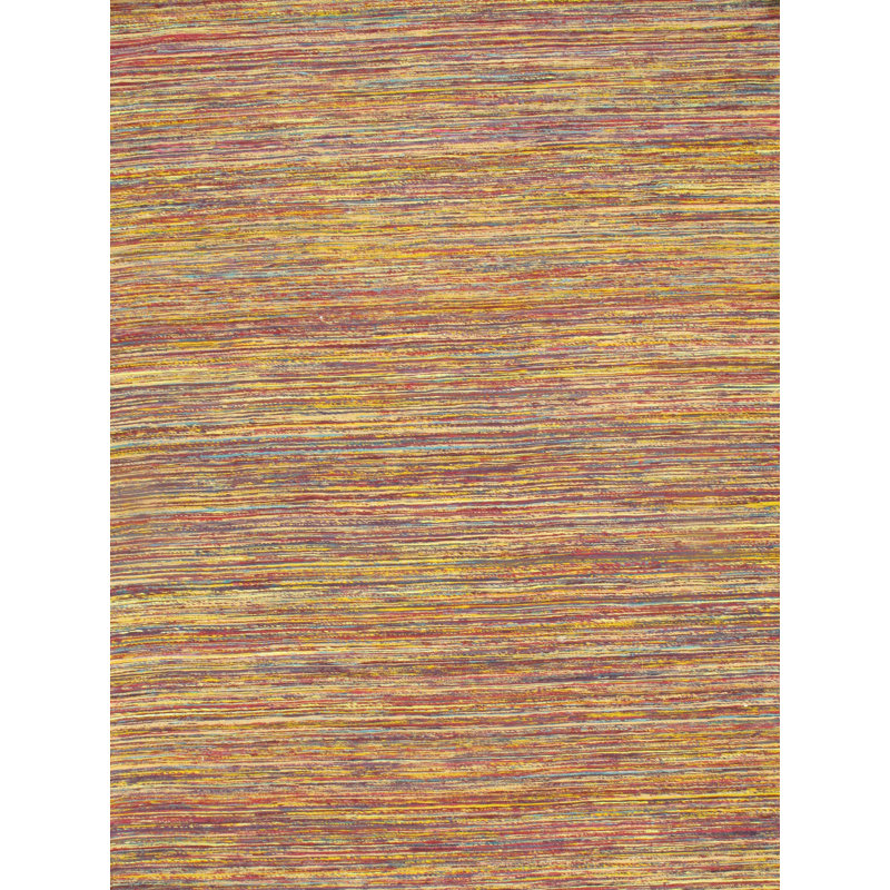 Tapis rouge/jaune en soie noué la à tissage plat authentique