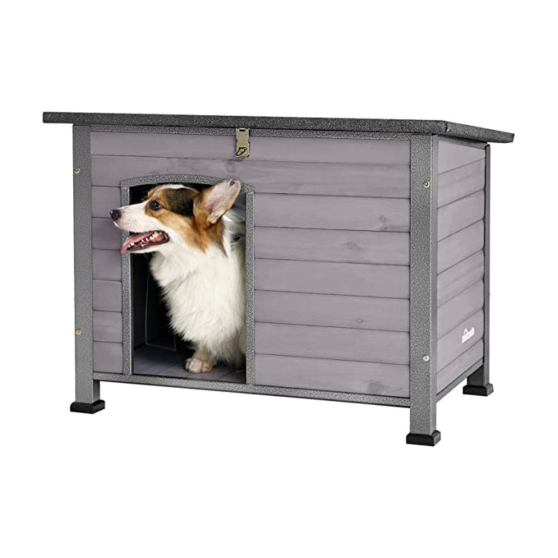 Deema Grey Wood Insulated Dog House, 64cm H x 85.1cm W x 55.9cm D