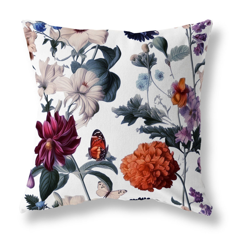 Coussin décoratif réversible Mixed Flower Delight, Blanc / floral multicolore, H 16 po x l 16 po
