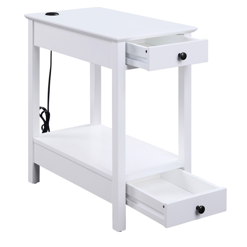Table d'appoint blanche avec 2 tiroirs et espace de rangement