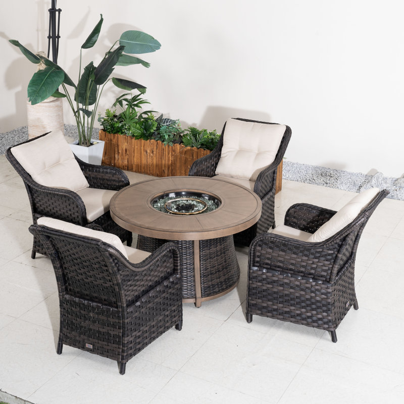 4 - Person Outdoor Patio Dining Set With Round Table , Cushions Included