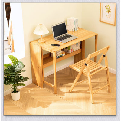 Bamboo Folding Desk, Space-Saving Computer Desk for Small Spaces, Foldable Study Table for Bedroom, Home Office, Dorm, Apartment