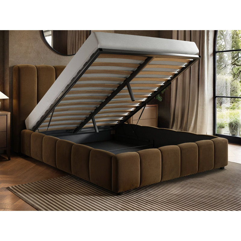 Emilie Ribbed Double Ottoman Bed Brown Velvet, Kingsize