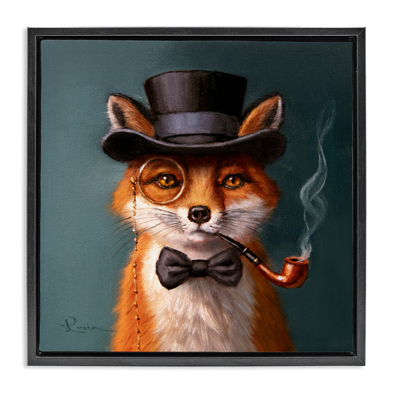 Charmant cadre flottant Dapper Fox, design par Lucia Heffernan, Cadre flottant noir de jais, H 18 po x l 18 po