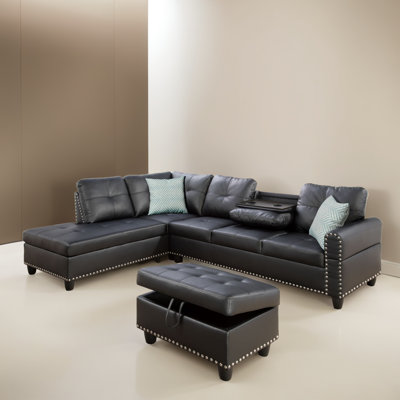 3 - Piece Left Hand Facing Faux Leather Sectional Sofa