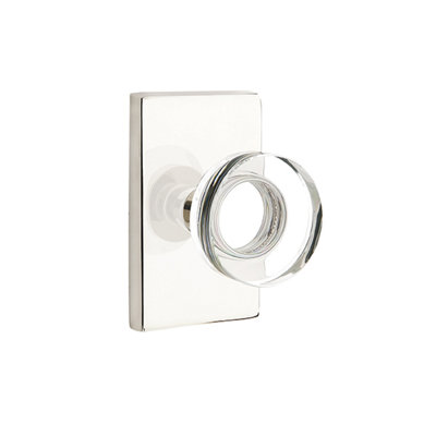 Ensemble de faux boutons Emtek avec rosette rectangulaire moderne et poignée moderne en verre à disque