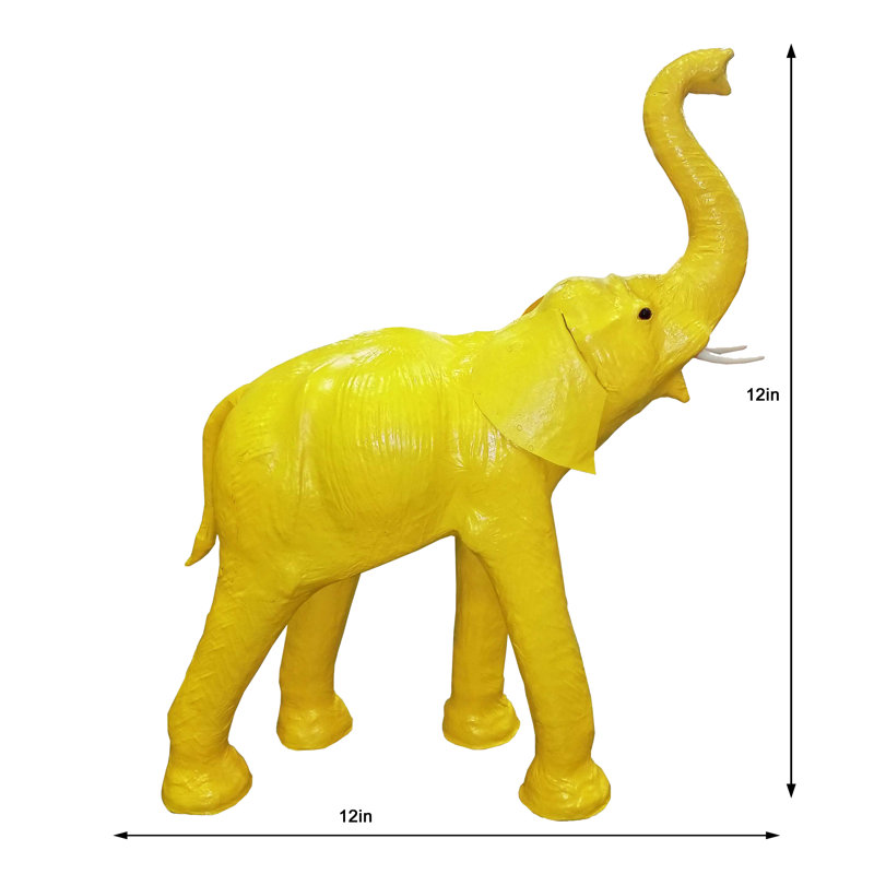 Éléphant en cuir Hillenbrand, H 12 po x l 12 po x P 4 po, Jaune, Papier mâché