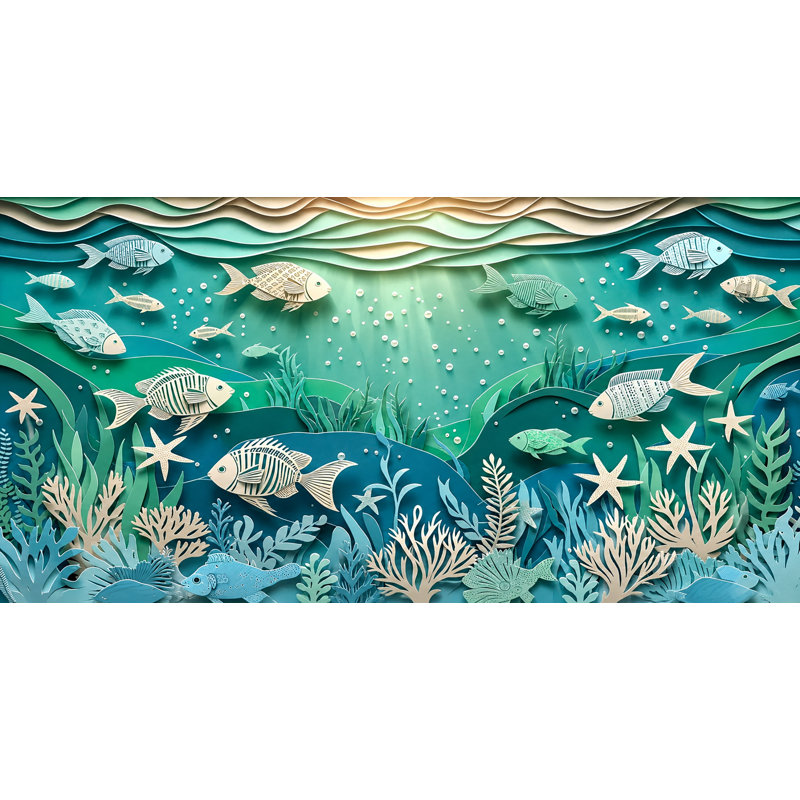Art mural sur toile de bord de mer océanique, impression sur toile enveloppée de vie marine sous-marine, décoration murale marine bleue pour le salon, la chambre d'enfant, la salle de bain et la maison de plage