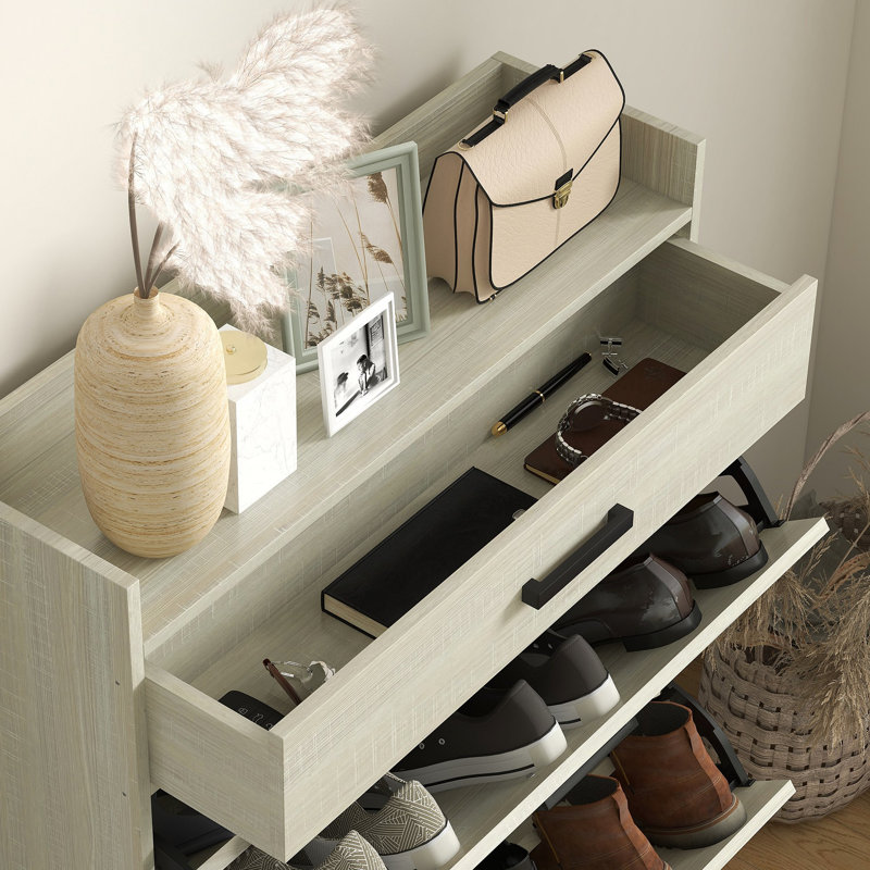12 Pair Flip Down Shoe Storage, White