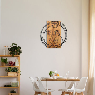 Elegant Decorative Wooden Wall Accessory, Black & Walnut Finish, 21.7 x 22.6 inches | 100% Metal Frame (Thickness: 0.05 inches) & 100% Wooden Backing (Thickness: 1.2 inches) | Perfect for Home Decor & Stylish Interiors