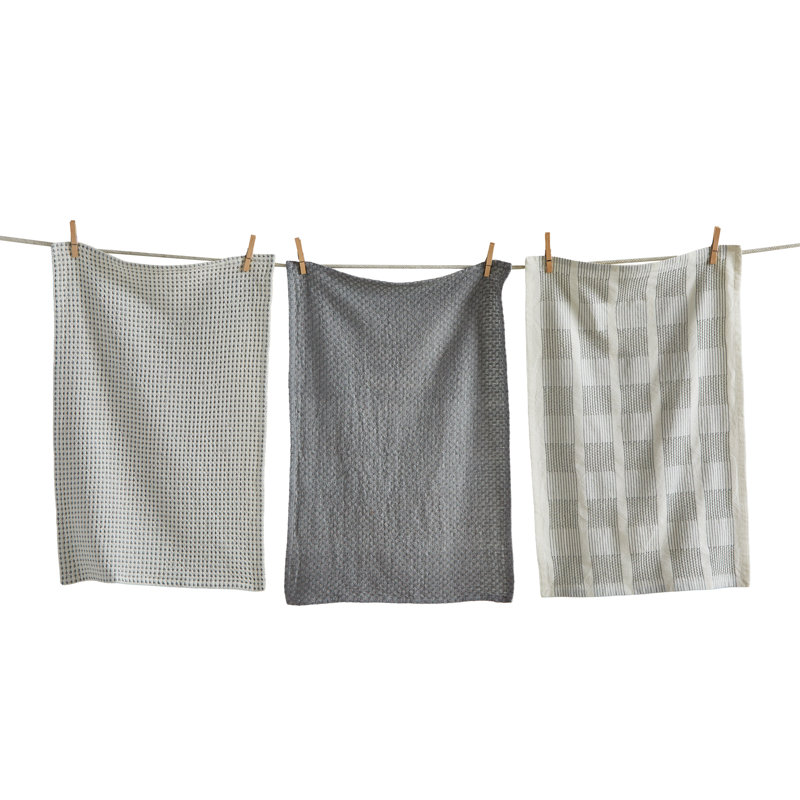 Sonoma Dishtowel Set of 3 Light Gray Cotton Everyday Kitchen Towel, Machine Washable., Light Gray