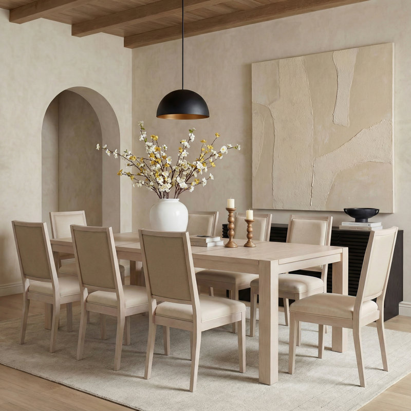9 Pieces Dining Set, 9 Pieces: Table, 8 Chairs, Beige
