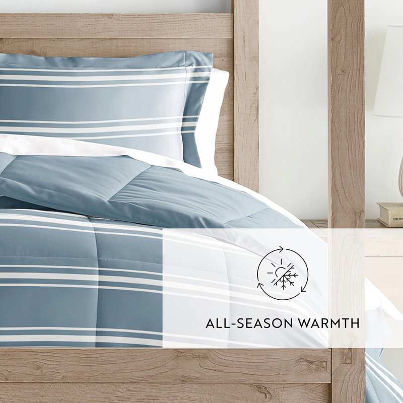 Light Blue Striped Microfiber Reversible Full Duvet Set