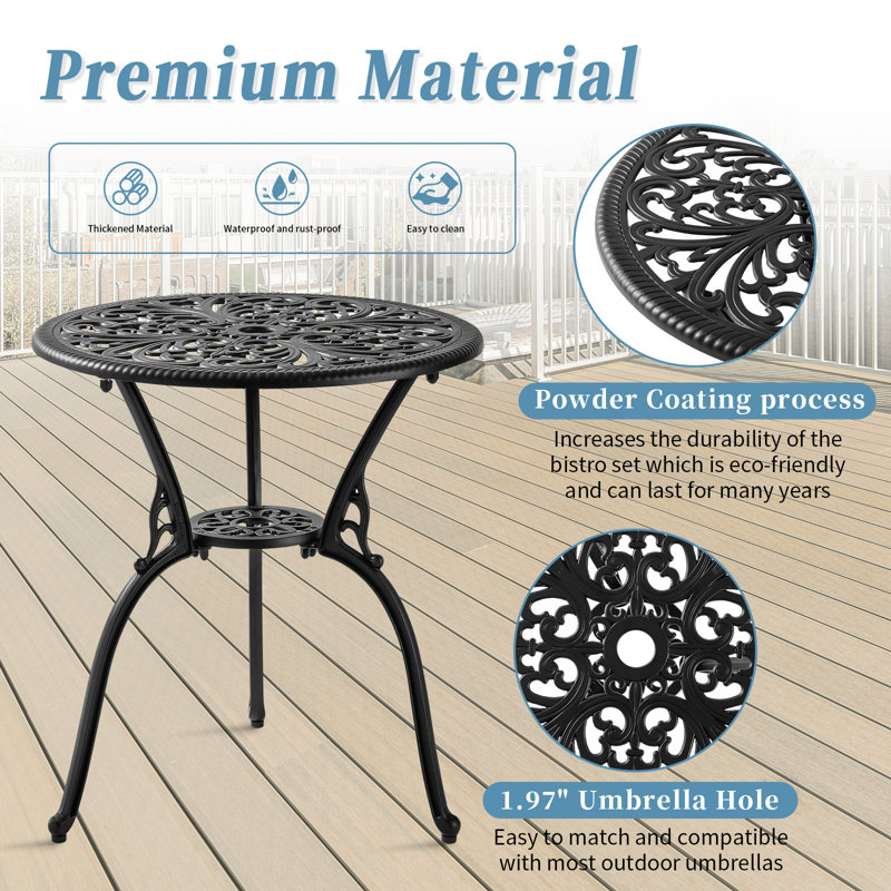 Outdoor  Cast Aluminum Bistro Table and Chairs Set of 2 with Cushion  for Garden,Black