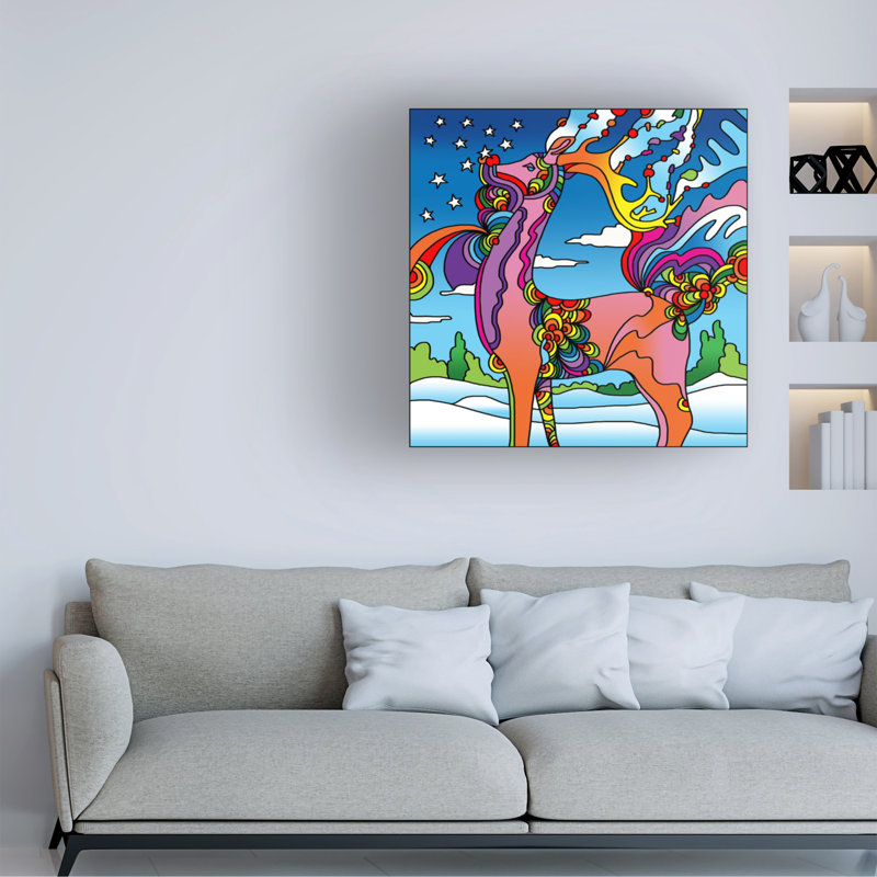 Toile tendue - art mural «pop-art-renne» Howie Green pour le salon, la chambre à coucher ou le bureau - 24 x 24