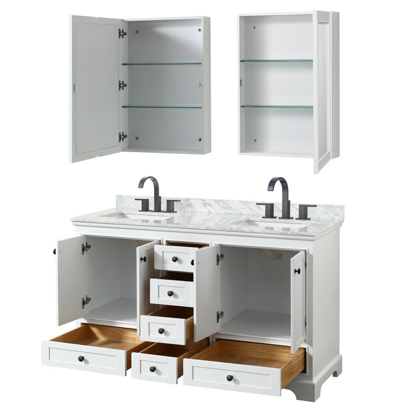 Ensemble de meuble-lavabo double 60 "avec miroir Deborah, Blanc, Noir mat
