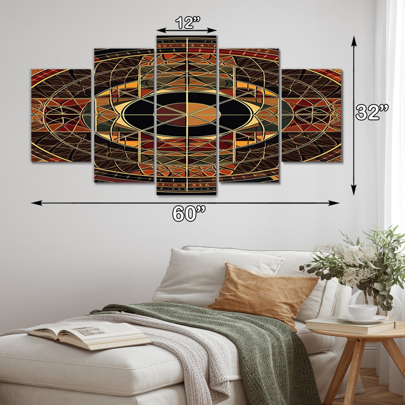 Illustration de mandala sacré mystérieux rétro II - art mural géométrique moderne - 5 panneaux
