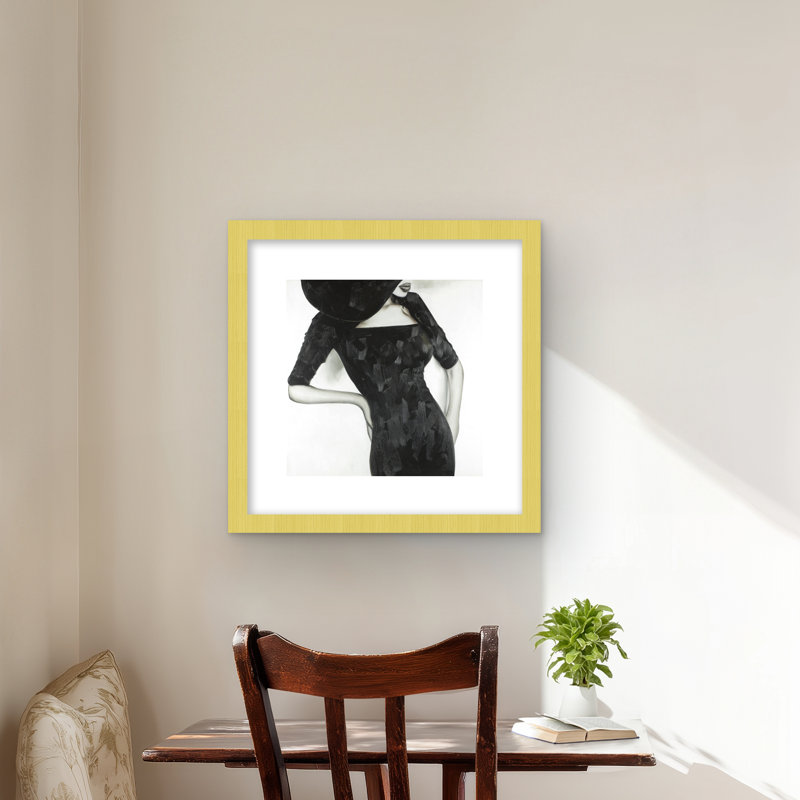 Beautiful classic woman - Framed matted print for home decor, 16" H x 16" W, Gold