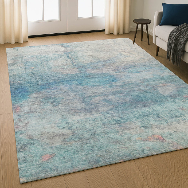 Tapis abstrait lavable à la machine de qualité supérieure Mayfield AMF2100, Turquoise, 2 pi 6 po x 3 pi 10 po