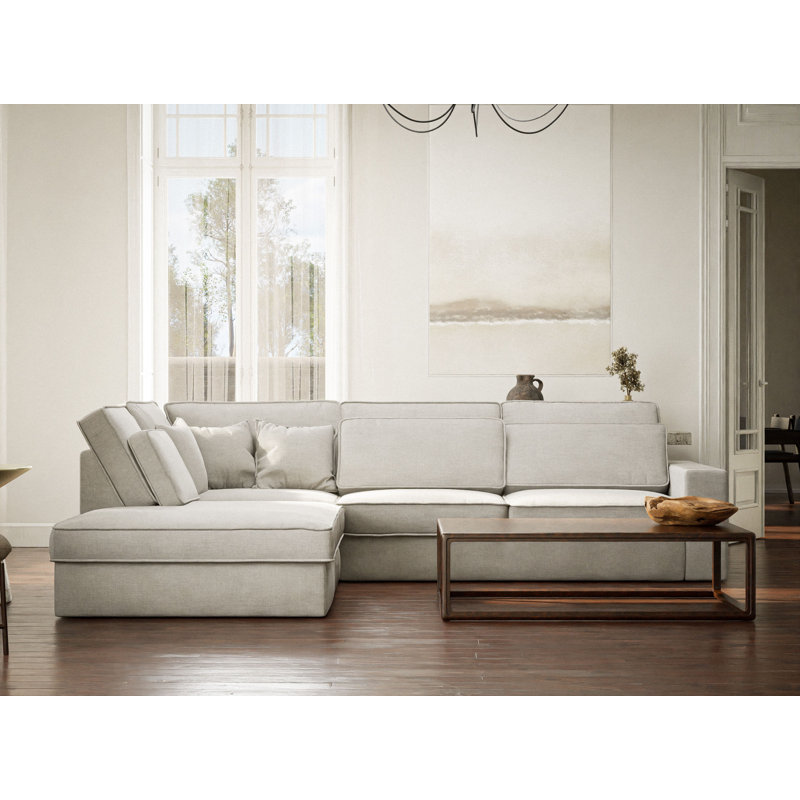 5 Seater Corner Sofa , Left Hand Facing, Light Beige Grey Polyester/Chenille