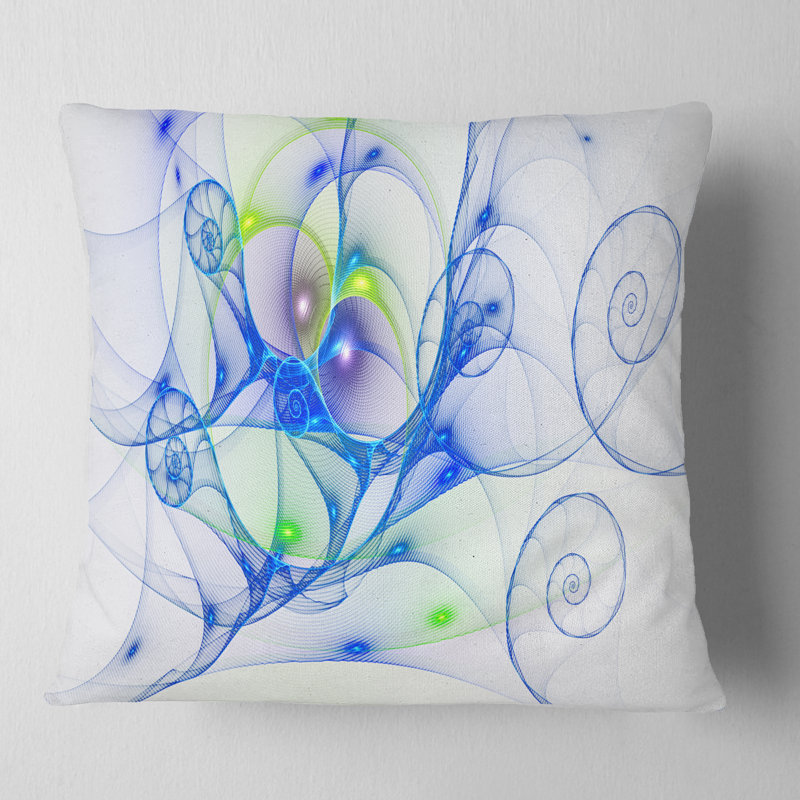 Curly Spiral - coussin abstrait imprimé, 18 po x 18 po, Blanc / bleu, Coussin décoratif