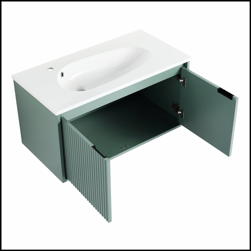 Meuble-lavabo flottant de 36 pouces avec lavabo en résine en forme de goutte, conception moderne pour un rangement amélioré et un attrait esthétique