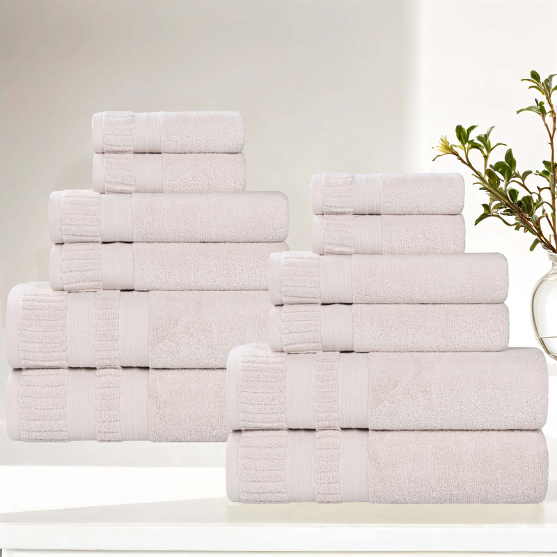 Ensemble de serviettes en coton doux à densité moyenne Venice Zero Twist, 12 Piece Towel Set, Silver