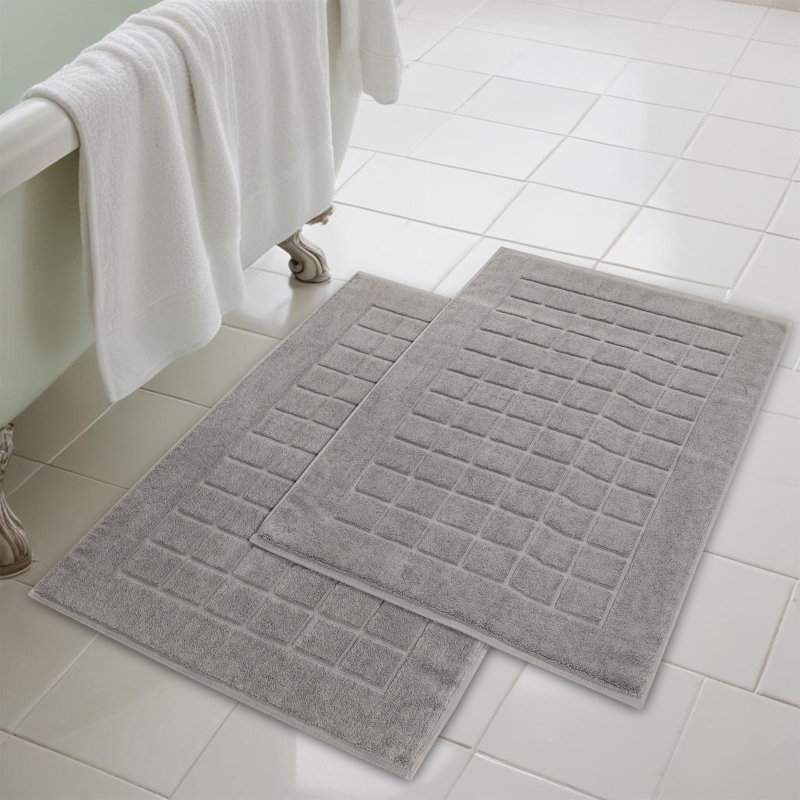 Charcoal Cotton Checkered Bath Mat Set of 2