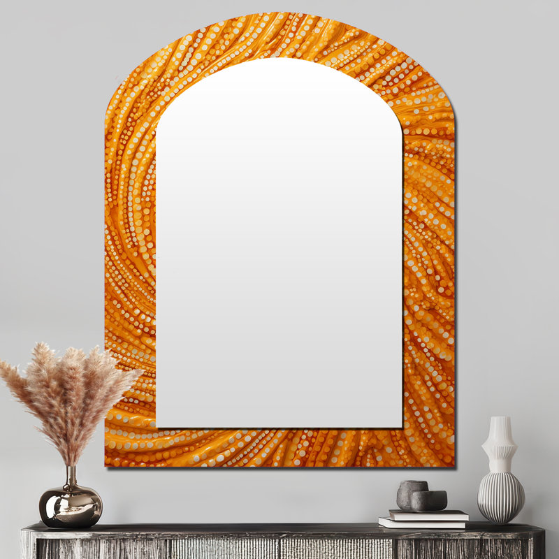 Abstract Orange Swirl Collages II - Abstract Collages Arch Unique Wall Mirror Decor, Orange Asymmetrical Large Mirror, Printed Metal Art