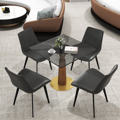 Ensemble de 5 tables de conférence carrées modernes en verre avec 4 chaises en cuir