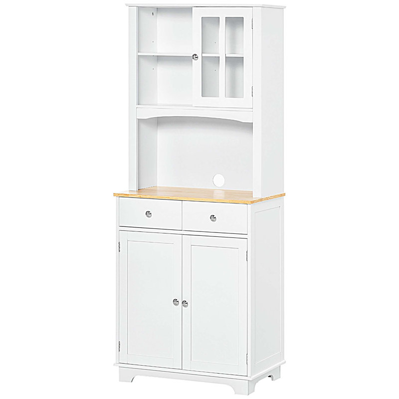 Buffet de cuisine 67 po avec huche, garde-manger avec support à micro-ondes, tablette réglable, 2 tiroirs
