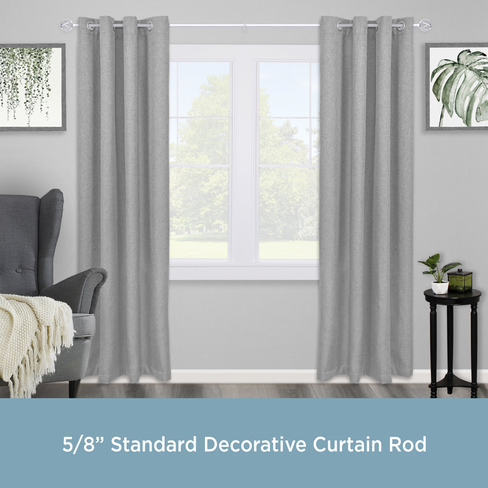 Lowri Cage Single Curtain Rod, 48" - 86", Brushed Nickel